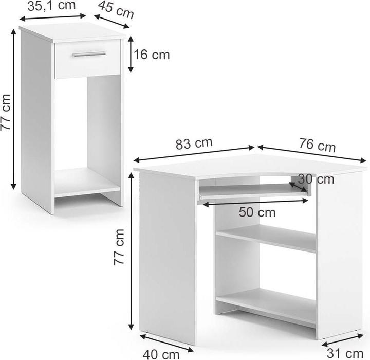 Actual product image Vicco Odin corner desk, white, 83 x 76 cm Set with PC cabinet