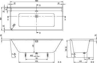 Immagine prodotto Villeroy & Boch V&B vasca da bagno a parete COLLARO 180x80 re m Ab u Überlgrt. bl matt we (148 l, 180 cm, 80 cm)