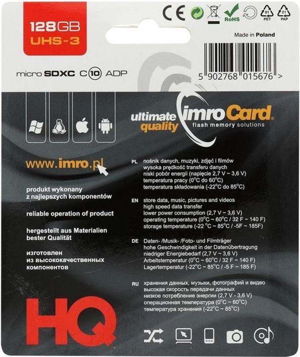 Actual product image IMRO MICROSDXC 10/128GB UHS-3 ADP Memory card Class 10 (128 GB, microSDXC, U3, UHS-III)
