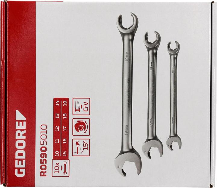 Actual product image Gedore Red red R05905010 Combination ratchet open-end spanner 10-19 mm 10 pieces (19 mm, 10 mm, 7 mm, 29 mm, 8 mm)