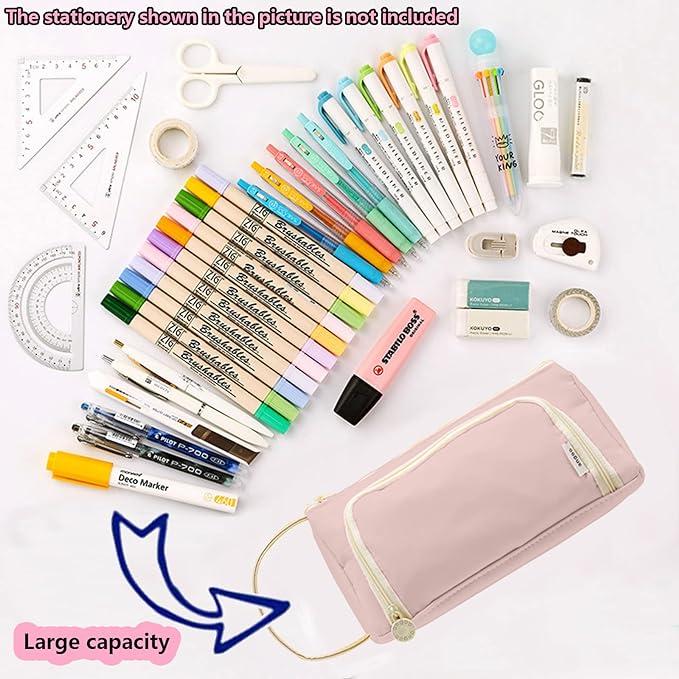 Only-Bags.Store Multi-Compartment Pencil Case - Durable Twill Fabric, Handheld Pen & Stationery Organizer für