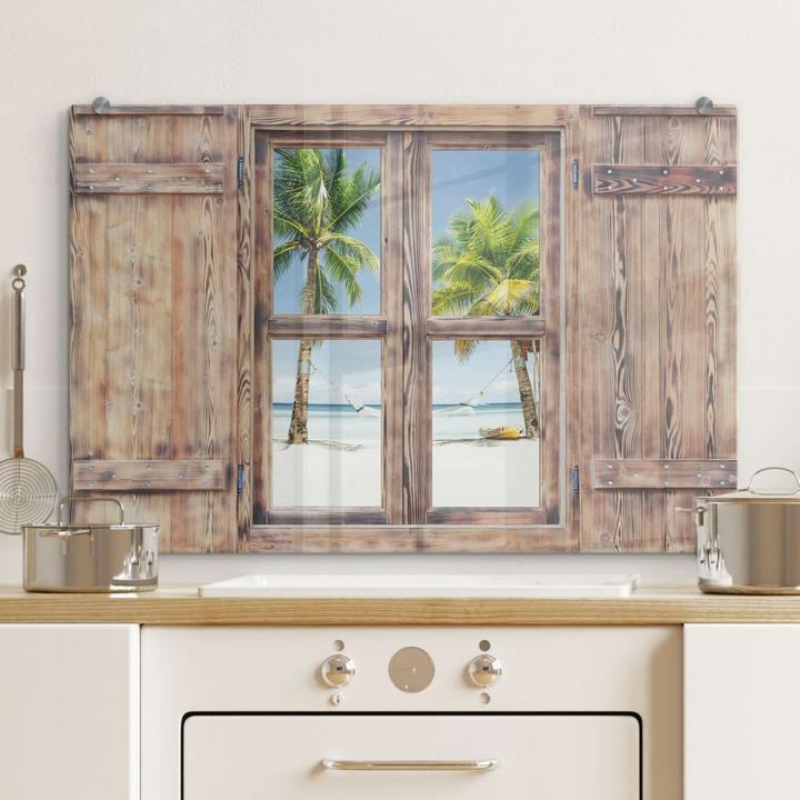 Produktbild Trenddeko 3D Holzfenster - Hammock in Paradise (40 x 60 cm)