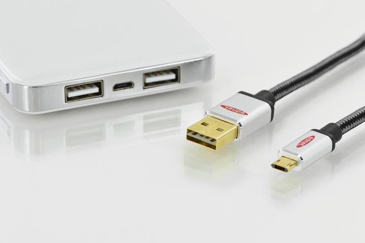 Actual product image ednet USB 2.0 connection cable type A - Micro B St/St 1.8 m High Speed reversible plug (1.80 m, USB 2.0)