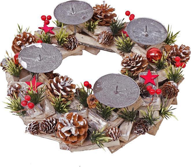Produktbild Swisshandel24 Adventskranz, Weihnachtsdeko Adventsgesteck Weihnachtsgesteck, Holz rund ø 33cm - ohne Kerzen