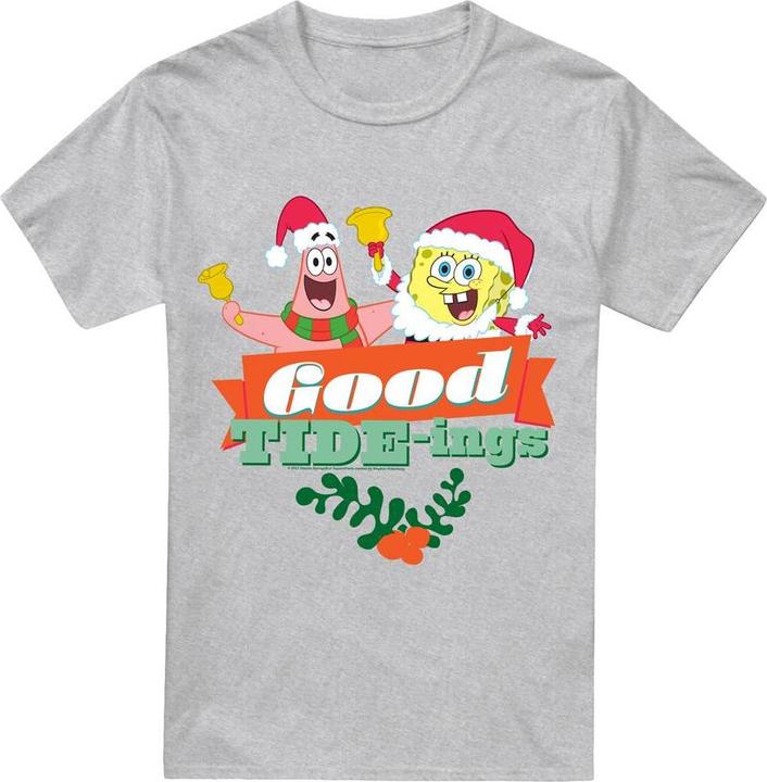 Actual product image Spongebob Squarepants Mens Good Tide-ings Patrick Star Santa Claus Christmas T-Shirt (M)
