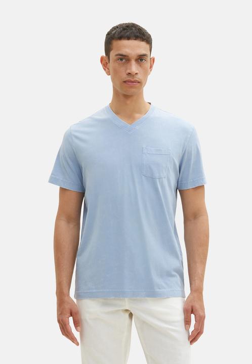 Produktbild Tom Tailor T-Shirt Kurzarmshirt mit V-Ausschnitt, ausgewaschener Optik und Brusttasche (XL)