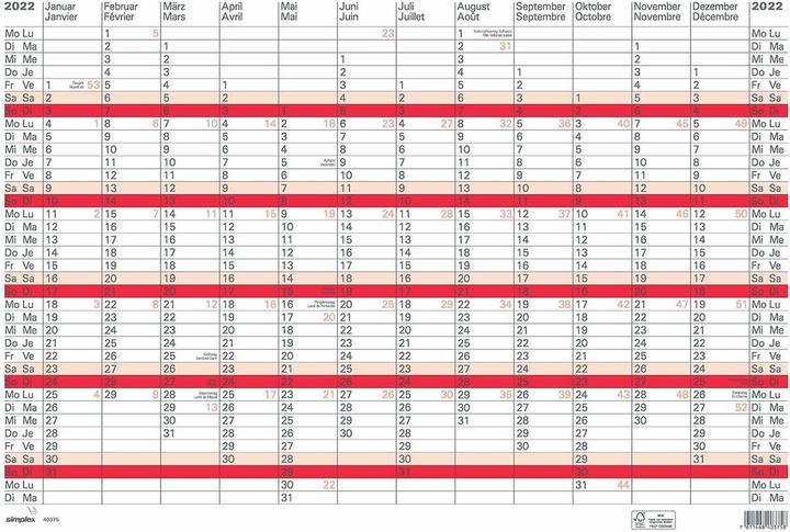 Actual product image Simplex Annual planner 2022 (A2, No binding, German, French)