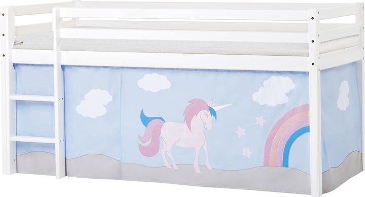 Actual product image Hoppekids BUNDLE BASIC half loft bed 90x200 cm (not divisible) with UNICORN curtain and ECO Dream mattress (90 x 200 cm)
