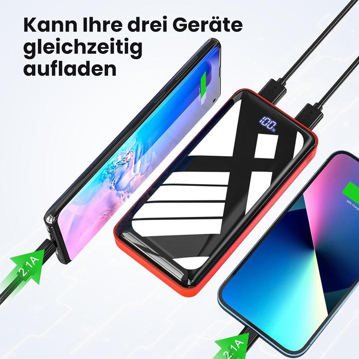 Image du produit Bextoo Banque d'alimentation 30000mAh, rouge (27000 mAh, 22.50 W, 22.50 Wh)