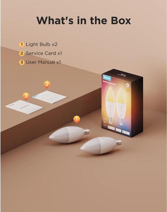 Produktbild Govee Smart Light Bulb E14, RGBWW, CRI groesser als (E14, 5 W, 450 lm, 1 x, F)