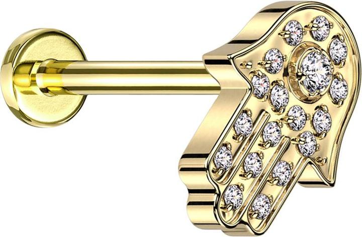Actual product image Star Piercing Micro Threadless Labret gold plated Hamsa gold plated crystals silver (Titanium G23, without brass)