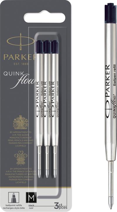 Produktbild Parker Pen Kugelschreiber-Grossraummine QUINKflow, 3er Blister schwarz, Strichstärke: M, kurze Trocknungszeit (Schwarz, 3 x)