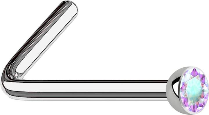 Star Piercing Nasenstecker gewinkelt silber mit Kristall multicolor (Titan G23, ohne Messing)