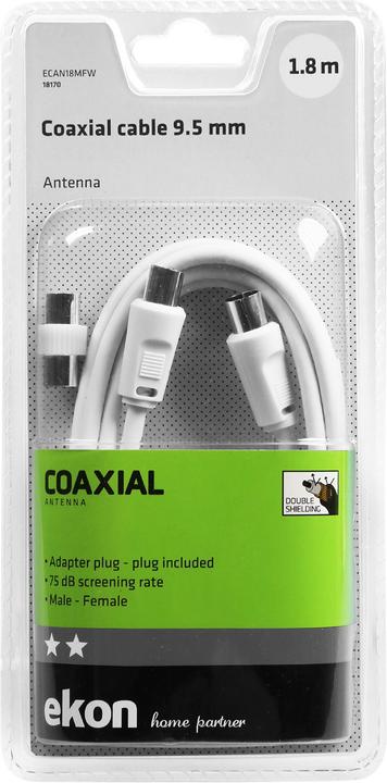 Image du produit Ekon Câble d'antenne mâle / femelle + adaptateur 75dB (Câble d'antenne)