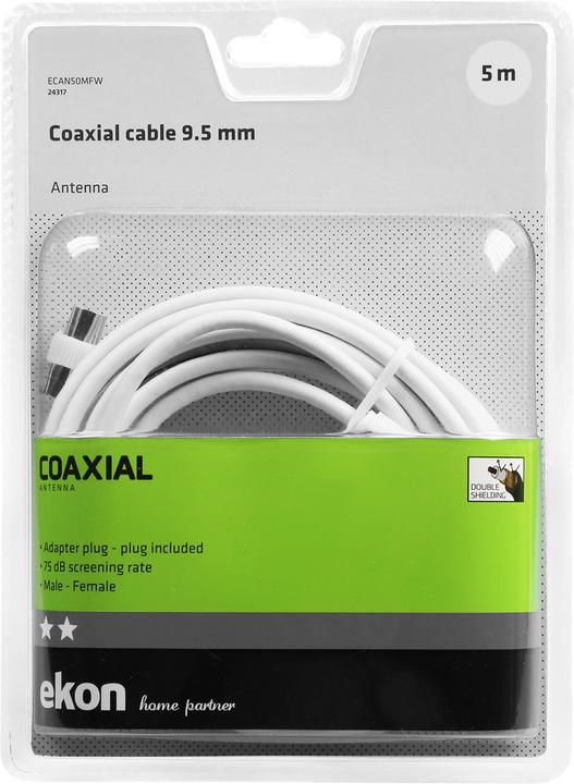 Immagine prodotto Ekon Cavo antenna maschio/femmina + adattatore 75dB (Cavi antenna)