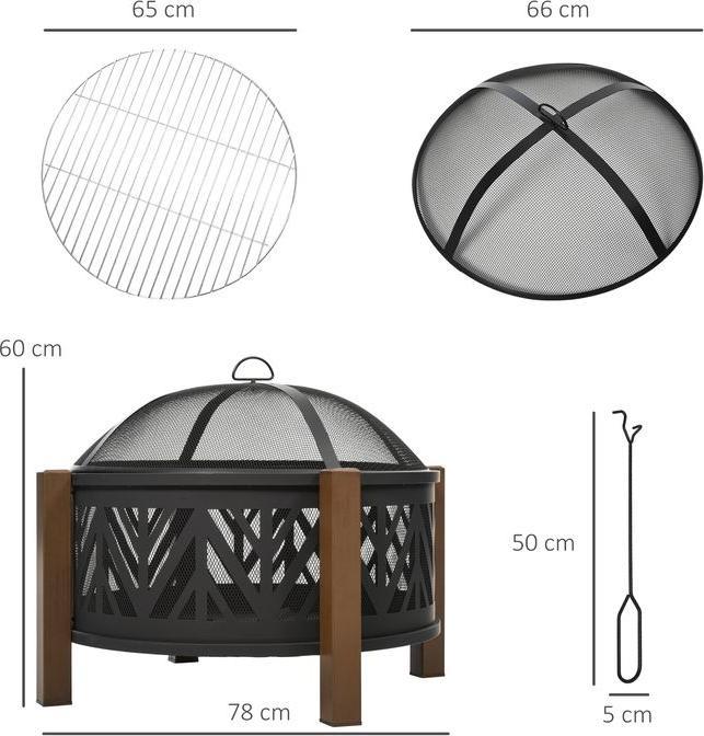 Produktbild Swisshandel24 2in1 Feuerschale, Funkenschutz, Grillrost, Schwarz+Braun (78 cm)