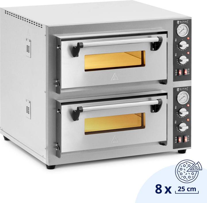 Image du produit Royal Catering Four à pizza électrique - 4+4 x 25 cm - 2 cavités - 8 400 W - 400 V- Chamotte - (Four à pizza électrique)