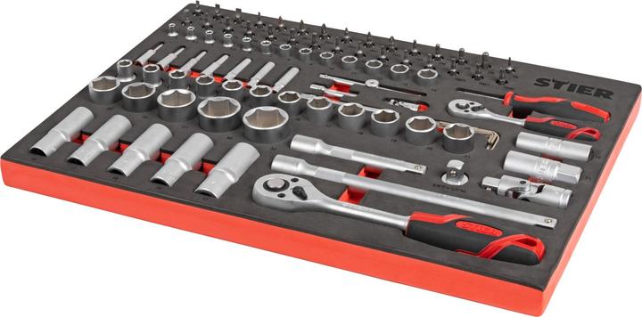 Actual product image Stier Socket spanner set, 1/4 and 1/2 inch, 92-piece, in soft foam insert (EVA) (1/4")