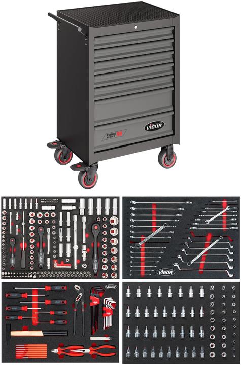 Produktbild Vigor Werkstattwagen mit Satz ""Black Edition II"" V2712N Gesamtlänge: 677 mm Anzahl Werkzeuge: (228 x)