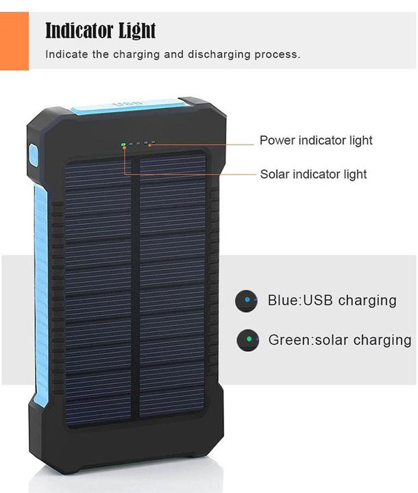 Immagine prodotto PhoneLook Batteria esterna da 10000mAh Power Bank con pannello solare e LED (10 W)