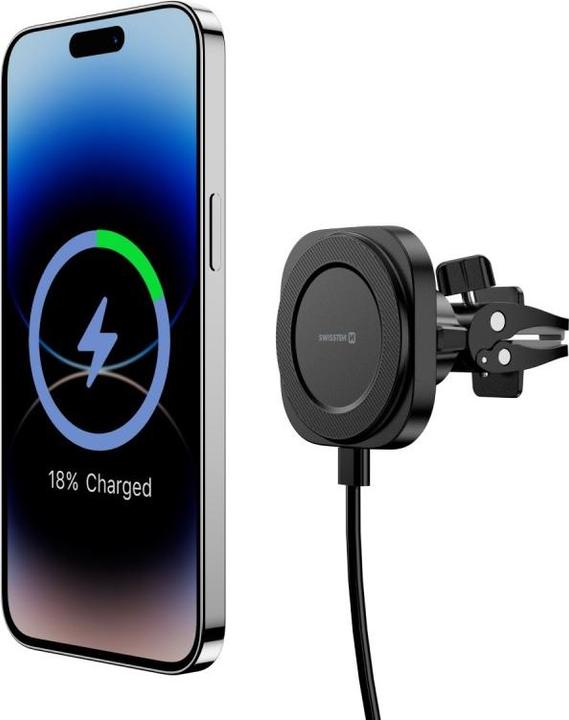 Produktbild Swissten Magstick Compact Magnetic Car Holder With Wireless Charger 15W/7,5W(Magsafe Compatible)