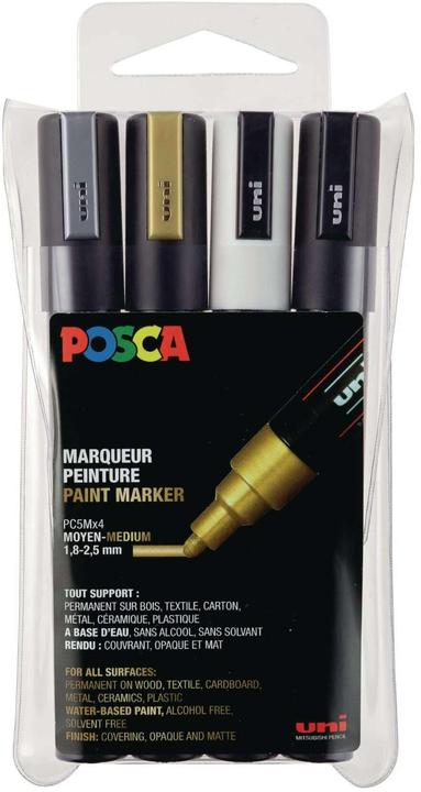 Actual product image Posca Marker PC-5M round tip (Silver, White, Black, Gold, 2.50 mm, 4 x)