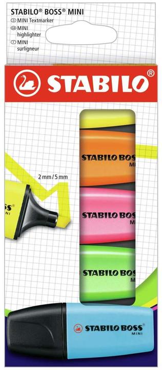 Produktbild STABILO BOSS MINI Textmarker (Orange, Grün, Gelb, Pink, Blau, 5 mm, 5 x)