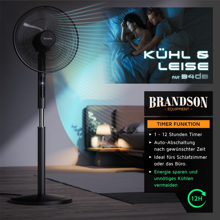 Produktbild Brandson Standventilator, Fernbedienung, DC, leise, energiesparend, Oszillation, Timer, 43 cm Ø, 12 Stufen (59 dB)