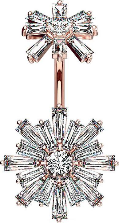 Produktbild Star Piercing Banane Innengewinde rosegold doppel Kristallblume (Messing, Chirurgenstahl 316L)
