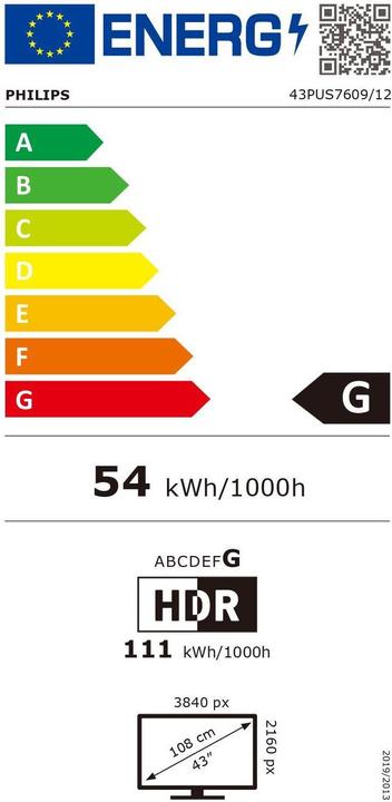 Energie-Label Philips UHD TV 43PUS760912 (43", LED, 4K)
