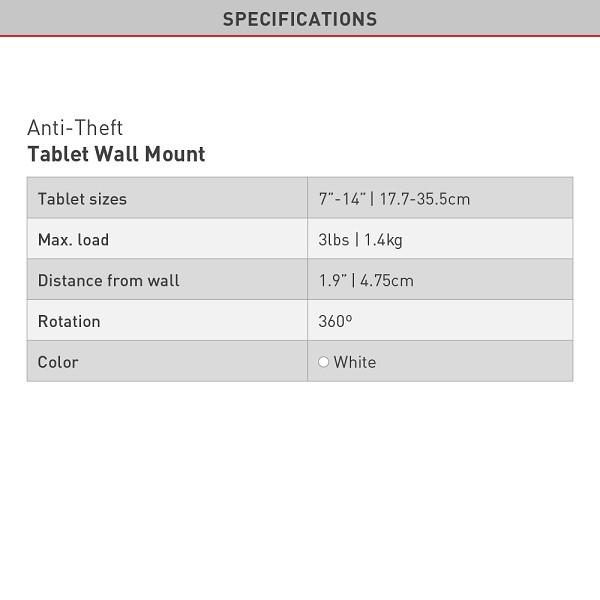 Actual product image Barkan Tablet wall holder 7-14", lockable, white