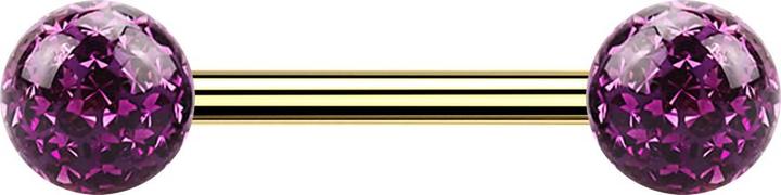 Actual product image Star Piercing Gold-plated barbell with two violet crystal spheres Epoxy protective layer (Titanium G23, without brass)
