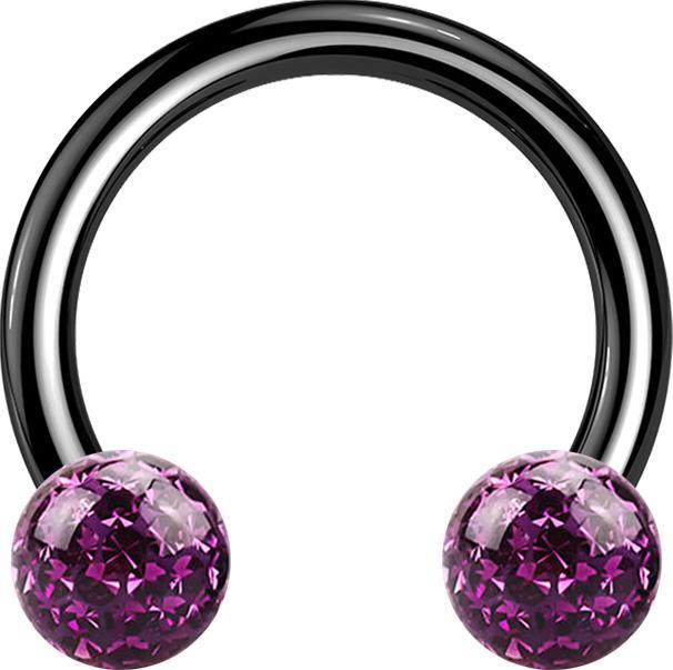 Star Piercing Micro Circular Barbell schwarz mit zwei Kristall Kugeln violett Epoxy Schutzschicht (ohne Messing, Titan G23)