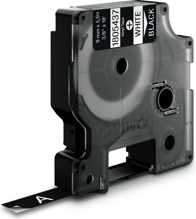 Dymo Rhino 9mm weiß auf schwarz Vinyl (0.90 cm, Schwarz)