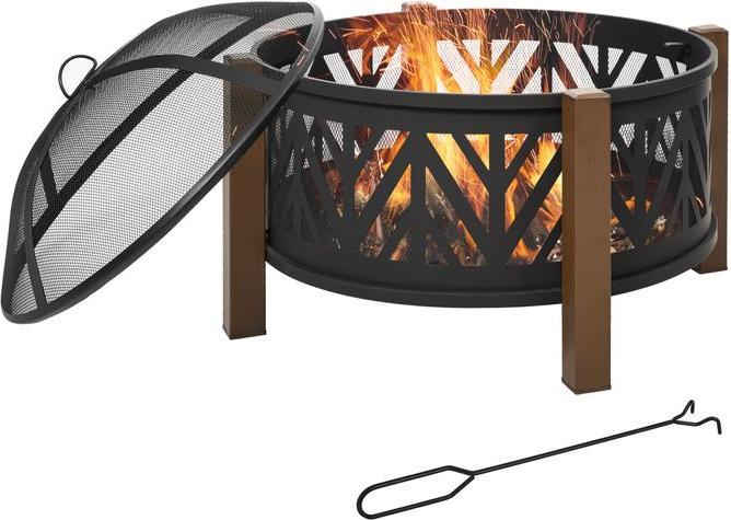 Produktbild Swisshandel24 2in1 Feuerschale, Funkenschutz, Grillrost, Schwarz+Braun (78 cm)