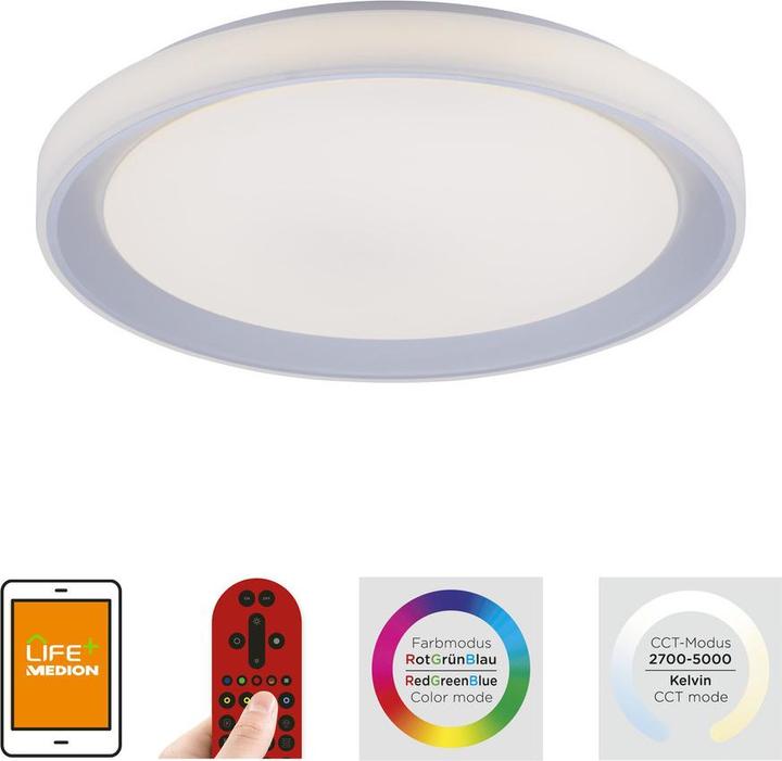 Produktbild Just Light LED Deckenlampe LOLAsmart - Smarthome dimmbar über Fernbedienung, steuerbar per App, CCT, RGB (3600 lm)