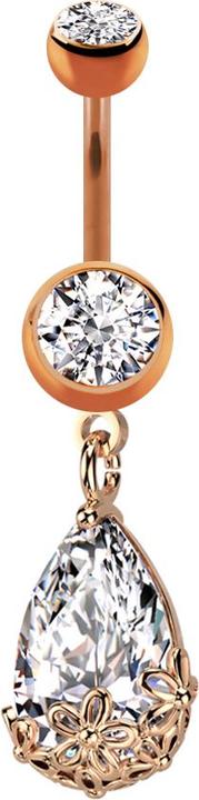 Image du produit Star Piercing Banane or rose avec deux boules de cristal argenté Pendentif cristal ovale serti de fleurs (Laiton, Acier chirurgical 316L)