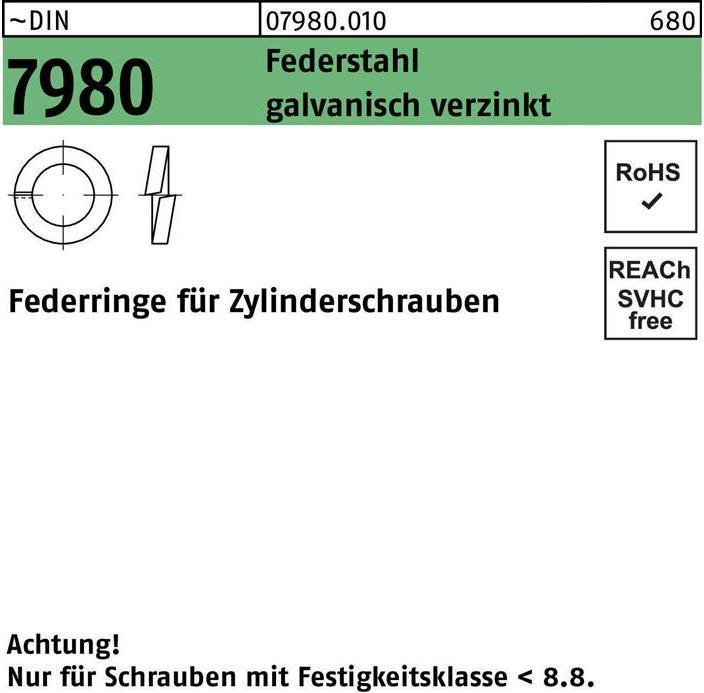 Actual product image Spring washer DIN 7980 for cheese head screws 8 Spring steel, galvanised