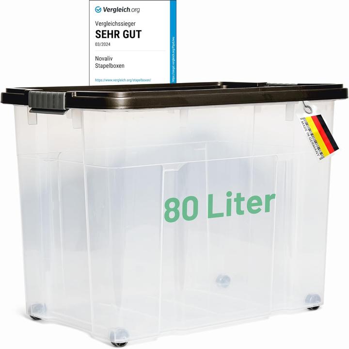 Actual product image Novaliv XXL Aufbewahrungsbox mit Deckel Gross 80L Anthrazit Nestbar stapelbare Plastikbox mit Clipver (61 x 40 x 45 cm, 80 l)