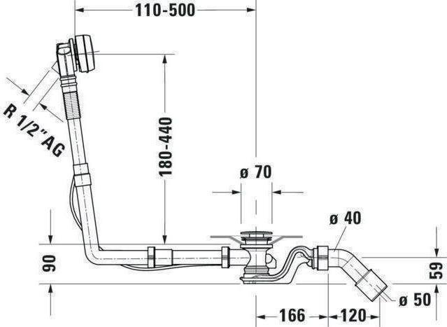 Actual product image Duravit QUADROVAL waste/overflow fitting with bath spout chrome (Overflow set, 1/2")