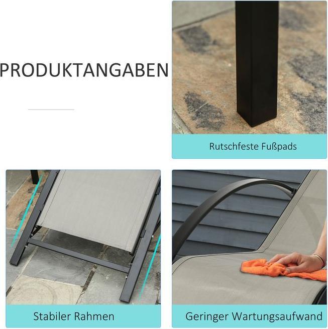 Produktbild Swisshandel24 3-tlg Gartenliegen mit Tisch, Metall grau und schwarz (169 cm)