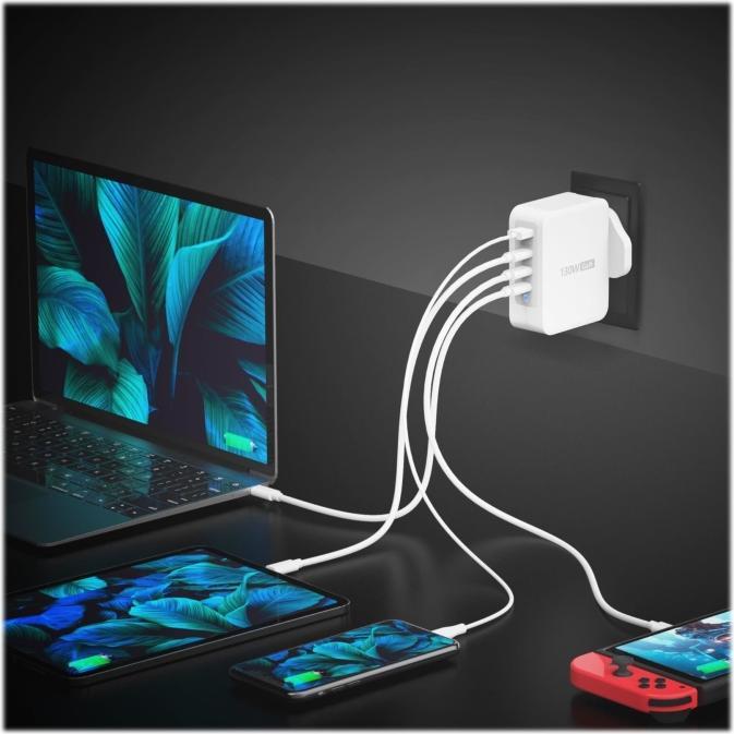 Produktbild j5Create JUP43130F-FN Caricatore GaN USB-C® a 4 porte da 130 W - UE, Interno, USB, Grigio, Bianco (130 W)