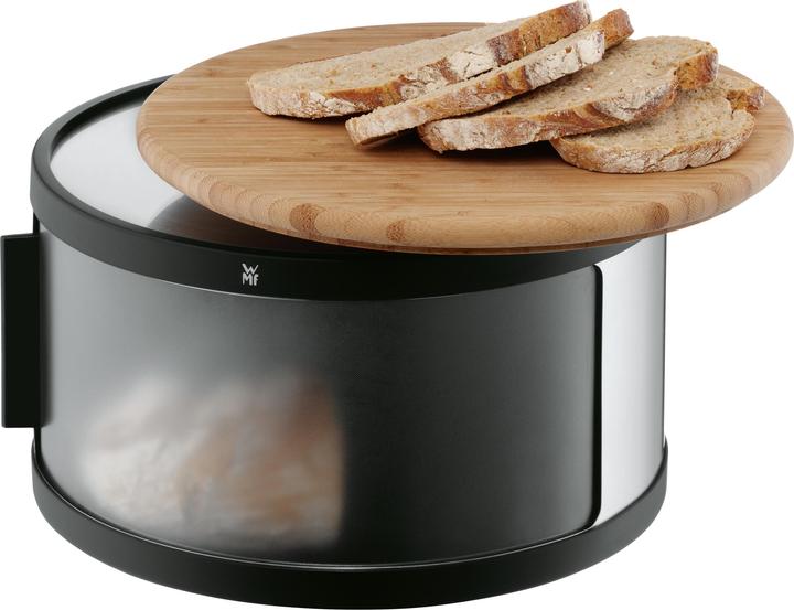Actual product image WMF Gourmet bread bin round / bread box with cutting board 32 x 13cm bamboo Cromargan stainless steel