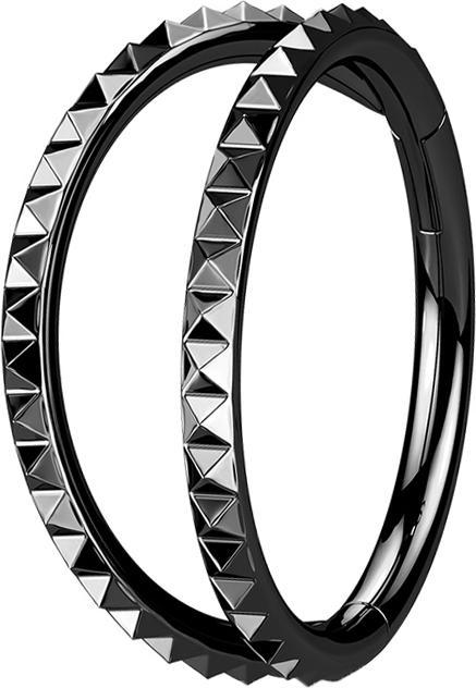 Produktbild Star Piercing Micro Segmentring klappbar schwarz zwei Ringe Pyramiden (Chirurgenstahl 316L, ohne Messing)