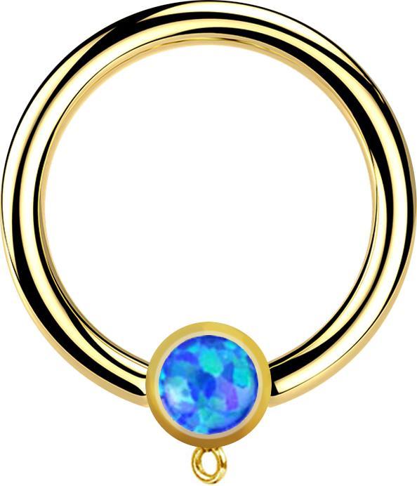 Image du produit Star Piercing Micro Closure Bague plaquée or avec cylindre opale bleu Bague pour pendentif (Acier chirurgical 316L)