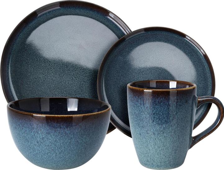 Duka Edles Geschirr-Set aus Steingut, 16-teilig, blau-braun (16 pièce(s))