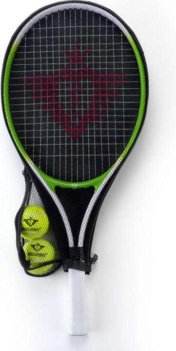 Set mit Tennisschläger, zwei Tennisbällen und Tasche