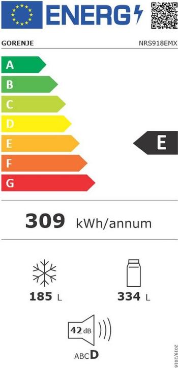 Label énergétique Gorenje NRS918EMX (519 l)