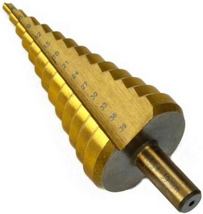 Produktbild GEKO Stufenbohrer, 4-39 mm, 3 mm Stufen, 13 Löcher, Schaft 13 mm, TiN (4-39 Millimeter)
