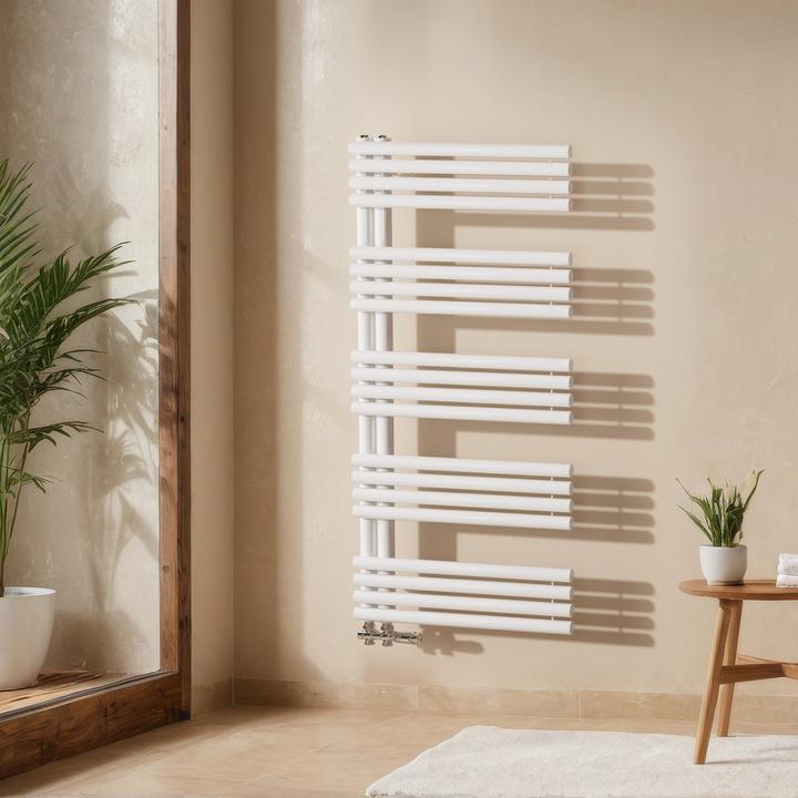 Produktbild Emke Handtuchheizkörper 1265×600mm mit Seitenanschluss, Badheizkörper, Handtuchhalter, Handtuchwärmer in (776 W)